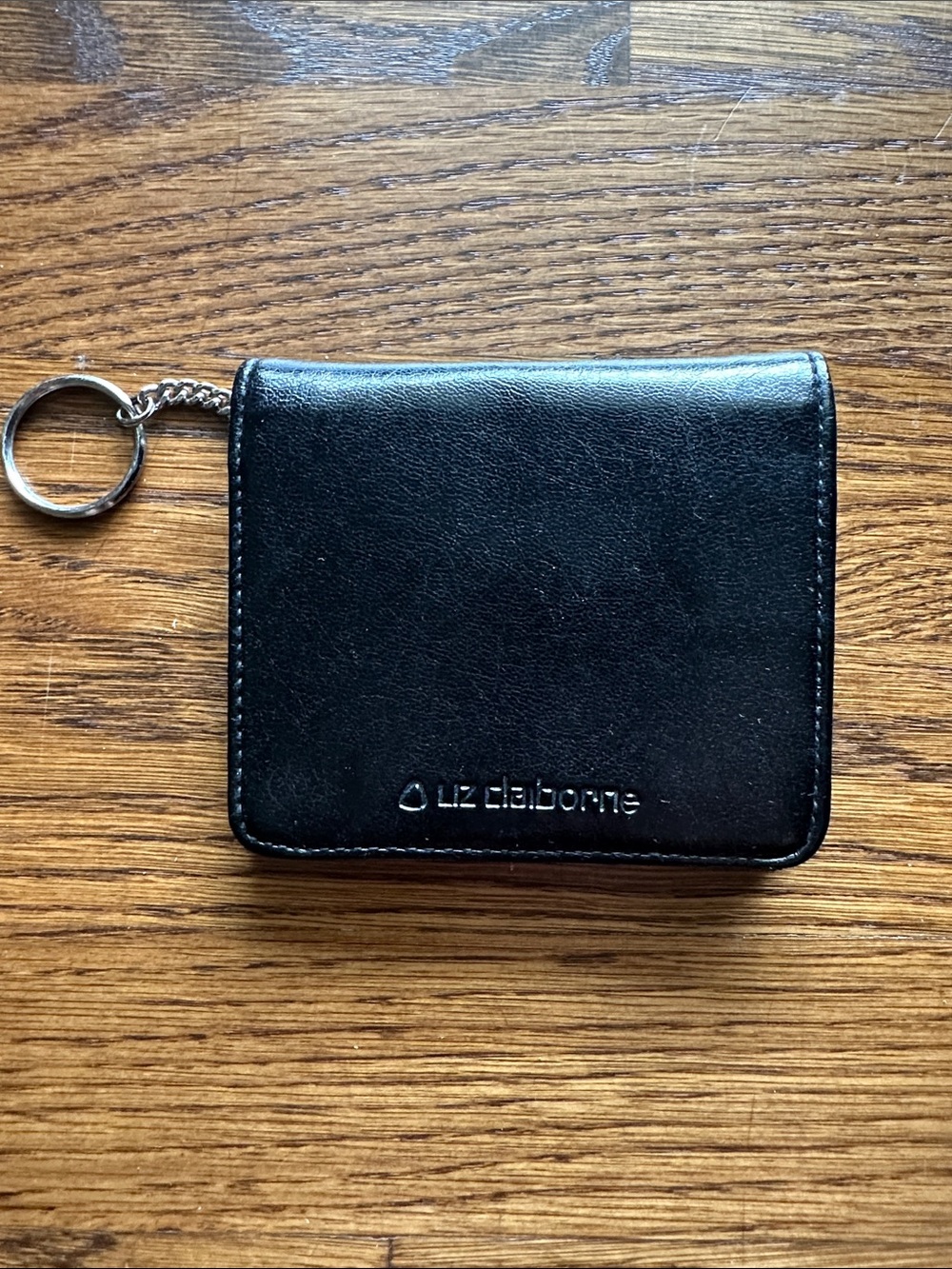 Liz Claiborne Black Leather Key Card Wallet with Key Ring